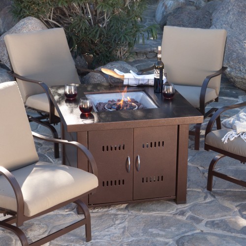 Glow Warm 14kw Outdoor Propane Gas Table Fire Pit in Bronze & Black