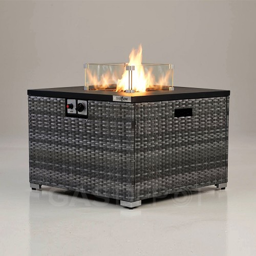 REALGLOW Warmpact Rattan Table Gas Fire Pit 13KW in Grey